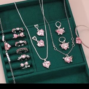 Elegant Silver and Pink Jewelry Set